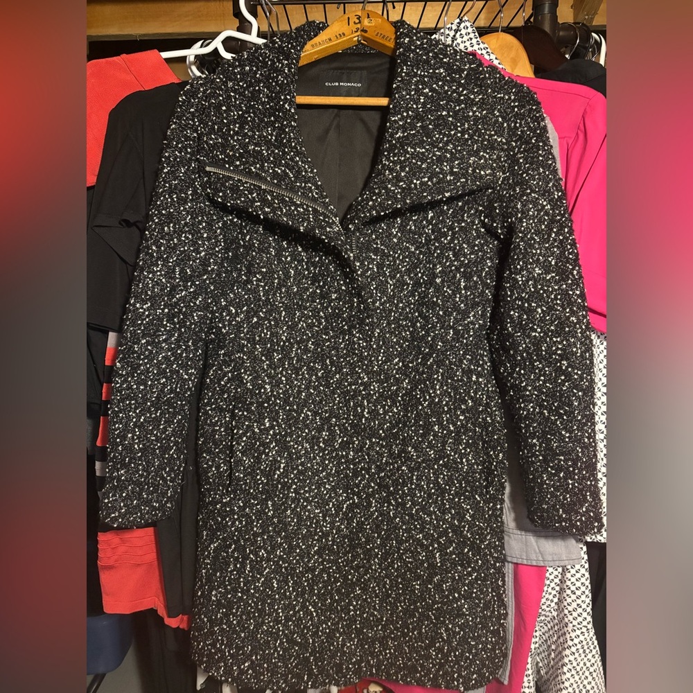 Club Monaco Black and White Long Sleeve tweed fall coat small